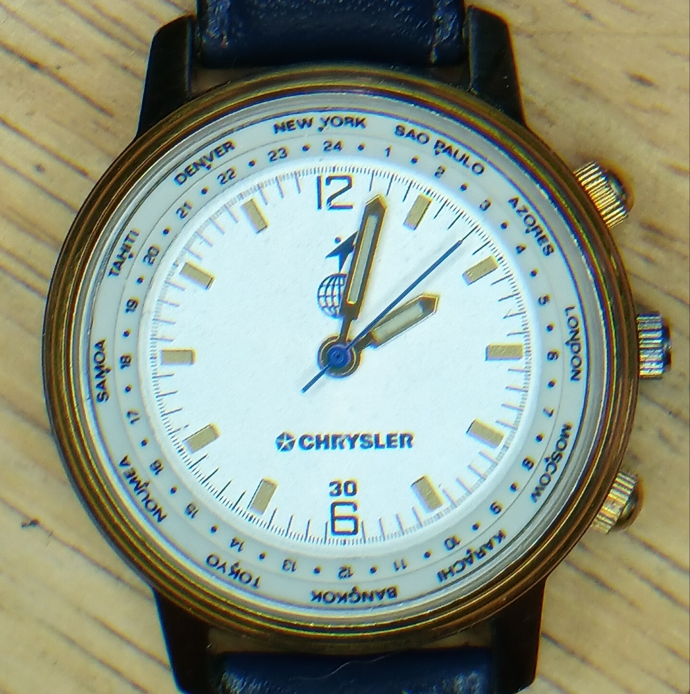 X Rare French made world watch Swiss movement silver tone case gold - Picture 1 of 11